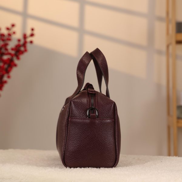 Burgundy Leather Handbag With Shoulder Strap , Zippered and Everyday bag