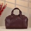 Burgundy Leather Handbag With Shoulder Strap , Zippered and Everyday bag