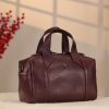 Burgundy Leather Handbag With Shoulder Strap , Zippered and Everyday bag