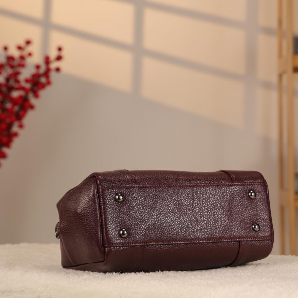 Burgundy Leather Handbag With Shoulder Strap , Zippered and Everyday bag