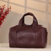 Burgundy Leather Handbag With Shoulder Strap , Zippered and Everyday bag