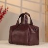 Burgundy Leather Handbag With Shoulder Strap , Zippered and Everyday bag