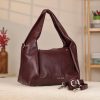 Burgundy Leather Handbag - Zippered and Everyday Bag With Shoulder Strap