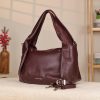 Burgundy Leather Handbag - Zippered and Everyday Bag With Shoulder Strap