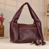 Burgundy Leather Handbag - Zippered and Everyday Bag With Shoulder Strap