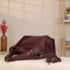 Burgundy Leather Handbag - Zippered and Everyday Bag With Shoulder Strap