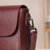 Burgundy Leather Shoulder Bag With Shoulder Strap / Magnetic Closure and Zippered