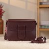 Burgundy Leather Shoulder Bag With Shoulder Strap / Magnetic Closure and Zippered