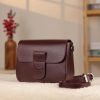 Burgundy Leather Shoulder Bag With Shoulder Strap / Magnetic Closure and Zippered