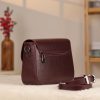 Burgundy Leather Shoulder Bag With Shoulder Strap / Magnetic Closure and Zippered