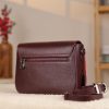 Burgundy Leather Shoulder Bag With Shoulder Strap / Magnetic Closure and Zippered
