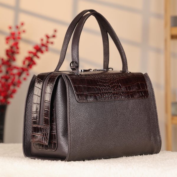 Dark Brown Real Leather Handbag With Shoulder Strap 10 Dark Brown Real Leather Handbag With Shoulder Strap