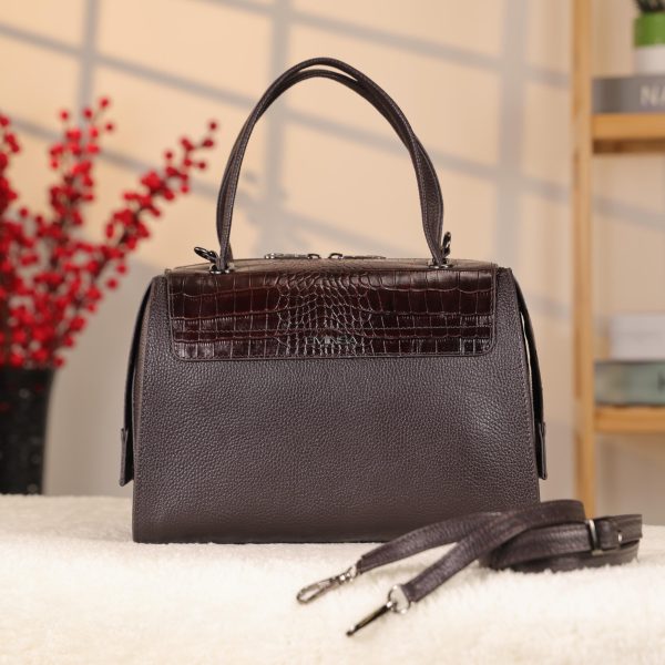 Dark Brown Real Leather Handbag With Shoulder Strap 2 Dark Brown Real Leather Handbag With Shoulder Strap