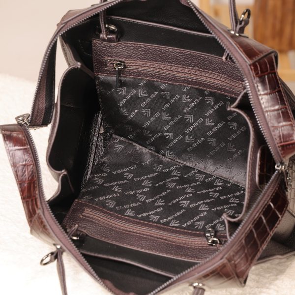 Dark Brown Real Leather Handbag With Shoulder Strap 6 Dark Brown Real Leather Handbag With Shoulder Strap