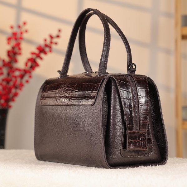 Dark Brown Real Leather Handbag With Shoulder Strap 7 Dark Brown Real Leather Handbag With Shoulder Strap