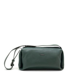 Dark Green Leather Shoulder Bag With Adjustable Strap, Everyday Bag