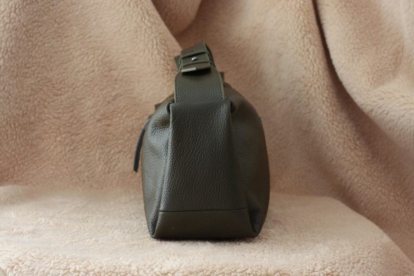 Dark Green Leather Shoulder Bag With Adjustable Strap, Everyday Bag