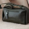 Dark Green Leather Shoulder Bag With Adjustable Strap, Everyday Bag