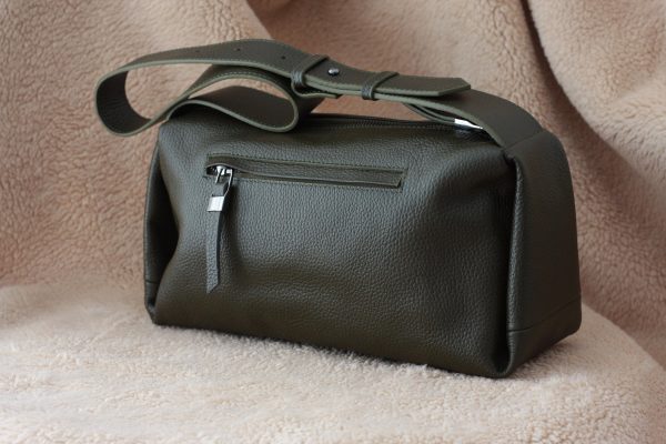 Dark Green Leather Shoulder Bag With Adjustable Strap, Everyday Bag