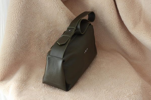 Dark Green Leather Shoulder Bag With Adjustable Strap, Everyday Bag