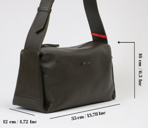 Dark Green Leather Shoulder Bag With Adjustable Strap, Everyday Bag