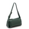 Dark Green Leather Shoulder Bag With Adjustable Strap, Everyday Bag