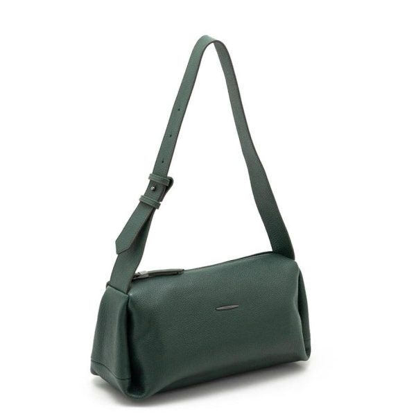 Dark Green Leather Shoulder Bag With Adjustable Strap, Everyday Bag