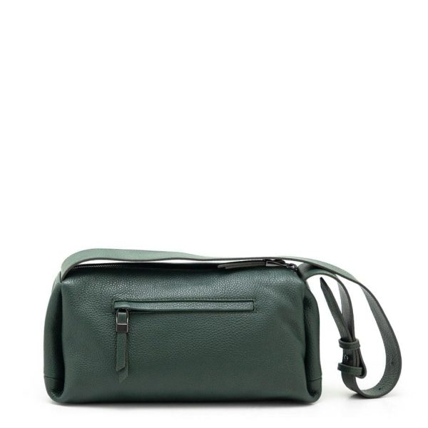 Dark Green Leather Shoulder Bag With Adjustable Strap, Everyday Bag