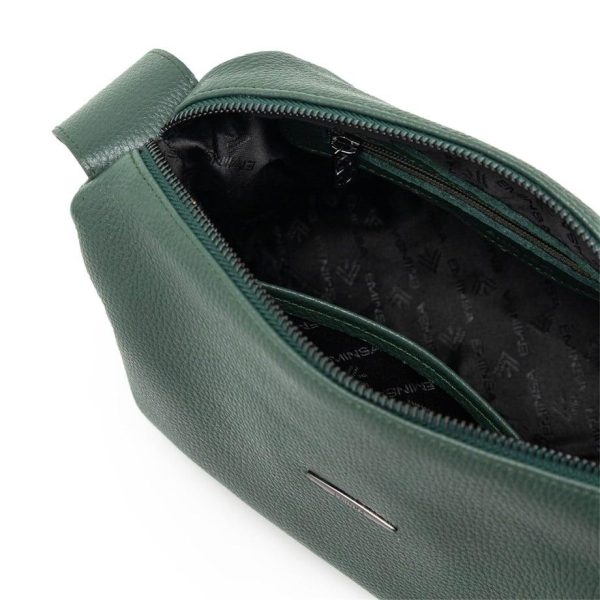 Dark Green Leather Shoulder Bag With Adjustable Strap, Everyday Bag
