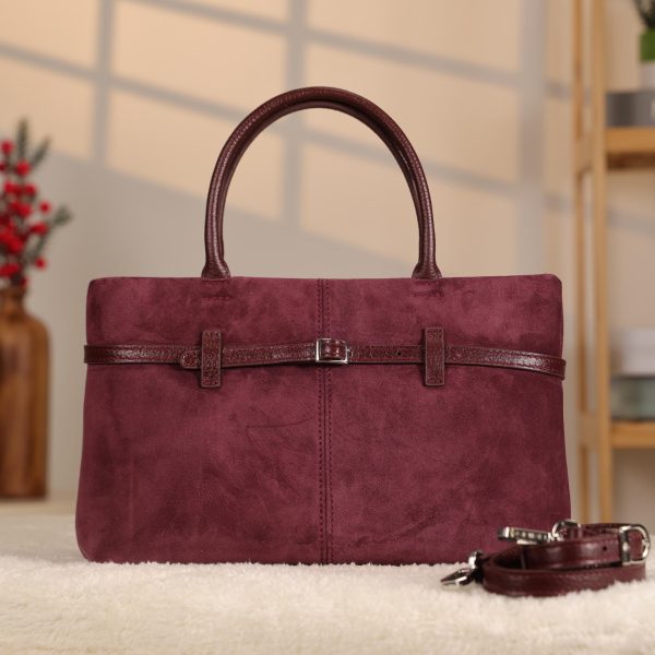 Dark Purple Suede Leather HandBag With Adjustable Shoulder Strap , Everyday Bag 2 Dark Purple Suede Leather HandBag With Adjustable Shoulder Strap , Everyday Bag