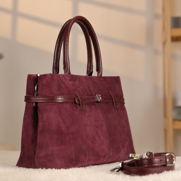Dark Purple Suede Leather HandBag With Adjustable Shoulder Strap , Everyday Bag 4 Dark Purple Suede Leather HandBag With Adjustable Shoulder Strap , Everyday Bag