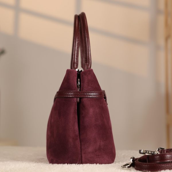 Dark Purple Suede Leather HandBag With Adjustable Shoulder Strap , Everyday Bag 5 Dark Purple Suede Leather HandBag With Adjustable Shoulder Strap , Everyday Bag