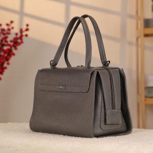 Gray Colour Real Leather HandBag - Versatile / Multi-Compartment Bag with Shoulder Strap