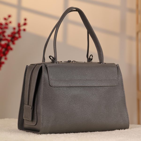Gray Colour Real Leather HandBag - Versatile / Multi-Compartment Bag with Shoulder Strap 7 Gray Colour Real Leather HandBag - Versatile / Multi-Compartment Bag with Shoulder Strap