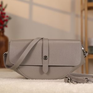 Gray Colour Real Leather Shoulder Bag / Handbag With Shoulder Strap, Zippered and Magnetic Closure