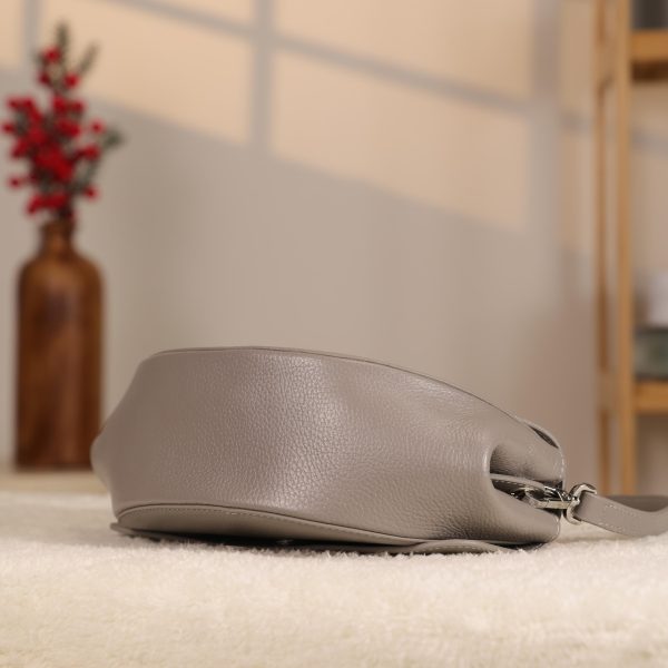 Gray Colour Real Leather Shoulder Bag / Handbag With Shoulder Strap, Zippered and Magnetic Closure