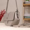 Gray Colour Real Leather Shoulder Bag / Handbag With Shoulder Strap, Zippered and Magnetic Closure