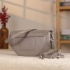 Gray Colour Real Leather Shoulder Bag / Handbag With Shoulder Strap, Zippered and Magnetic Closure