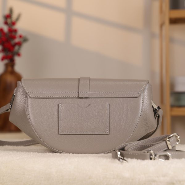 Gray Colour Real Leather Shoulder Bag / Handbag With Shoulder Strap, Zippered and Magnetic Closure