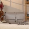 Gray Colour Real Leather Shoulder Bag / Handbag With Shoulder Strap, Zippered and Magnetic Closure