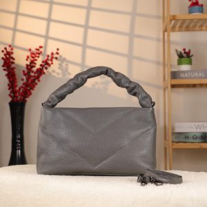 Gray Genuine Leather Handbag - Zippered and With Shoulder Strap 1 Gray Genuine Leather Handbag - Zippered and With Shoulder Strap