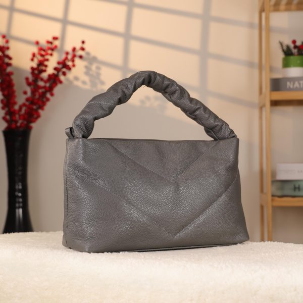 Gray Genuine Leather Handbag - Zippered and With Shoulder Strap 10 Gray Genuine Leather Handbag - Zippered and With Shoulder Strap