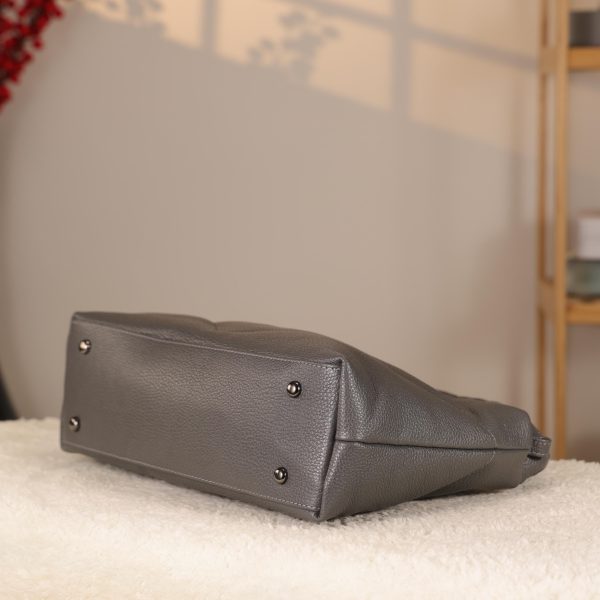 Gray Genuine Leather Handbag - Zippered and With Shoulder Strap 11 Gray Genuine Leather Handbag - Zippered and With Shoulder Strap