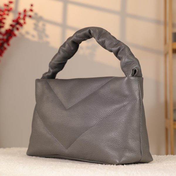 Gray Genuine Leather Handbag - Zippered and With Shoulder Strap 5 Gray Genuine Leather Handbag - Zippered and With Shoulder Strap