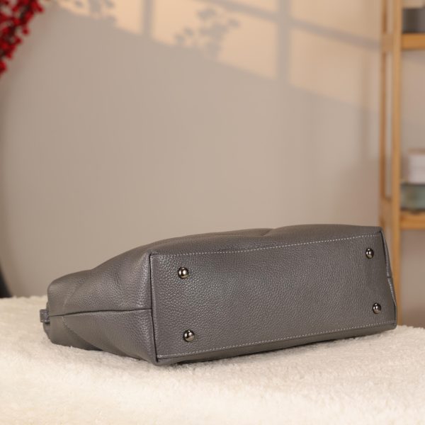 Gray Genuine Leather Handbag - Zippered and With Shoulder Strap 6 Gray Genuine Leather Handbag - Zippered and With Shoulder Strap
