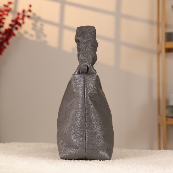 Gray Genuine Leather Handbag - Zippered and With Shoulder Strap 8 Gray Genuine Leather Handbag - Zippered and With Shoulder Strap