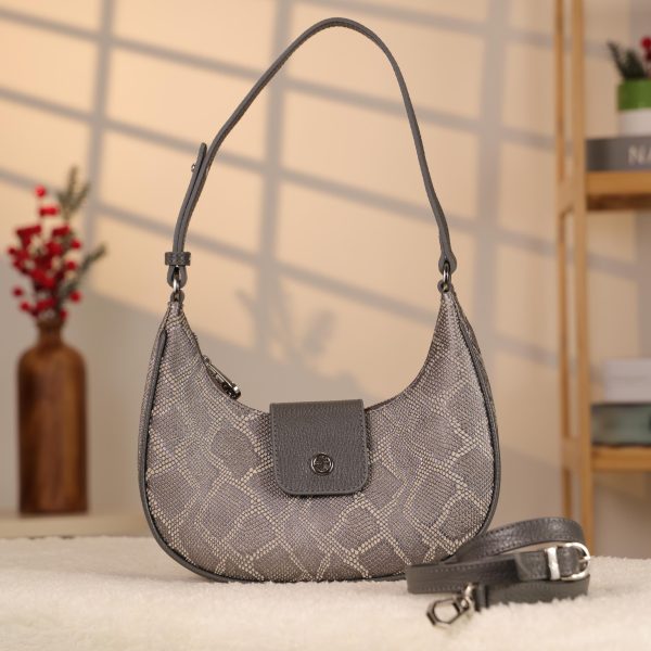 Gray Leather Handbag With Shoulder Strap-Magnetic Closured-Zippered 1 Gray Leather Handbag With Shoulder Strap-Magnetic Closured-Zippered