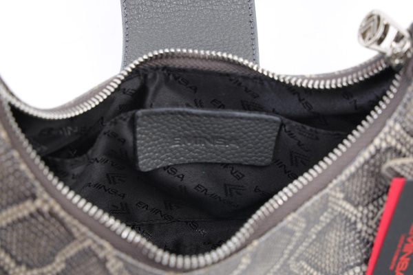 Gray Leather Handbag With Shoulder Strap-Magnetic Closured-Zippered 11 Gray Leather Handbag With Shoulder Strap-Magnetic Closured-Zippered