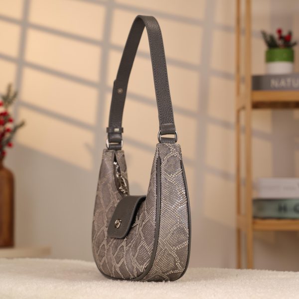 Gray Leather Handbag With Shoulder Strap-Magnetic Closured-Zippered 4 Gray Leather Handbag With Shoulder Strap-Magnetic Closured-Zippered