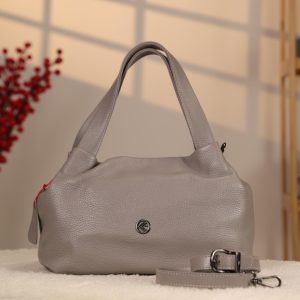 Gray Leather Shoulder Bag and Handbag , Multi-Purpose and Zippered 1 Gray Leather Shoulder Bag and Handbag , Multi-Purpose and Zippered